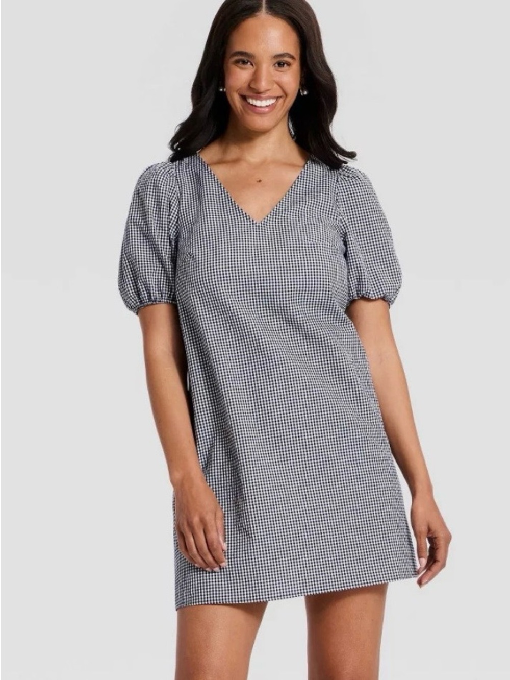 NWT a new day gingham black-and-white A line  dress Size Small back tie at neck